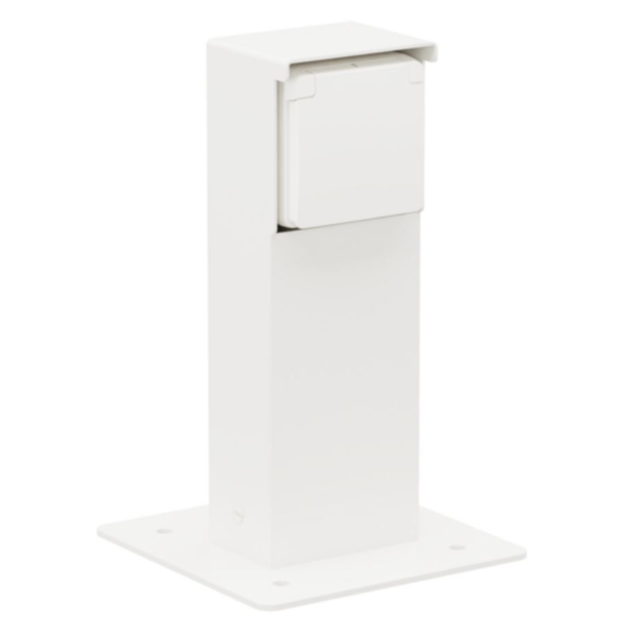 Spuitwaterdichte tuinpaal enkel stopcontact grondplaat wit