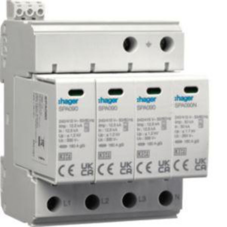 Overspanningsbeveiliging T1+T2 4-polig TN-S TT 50 kA