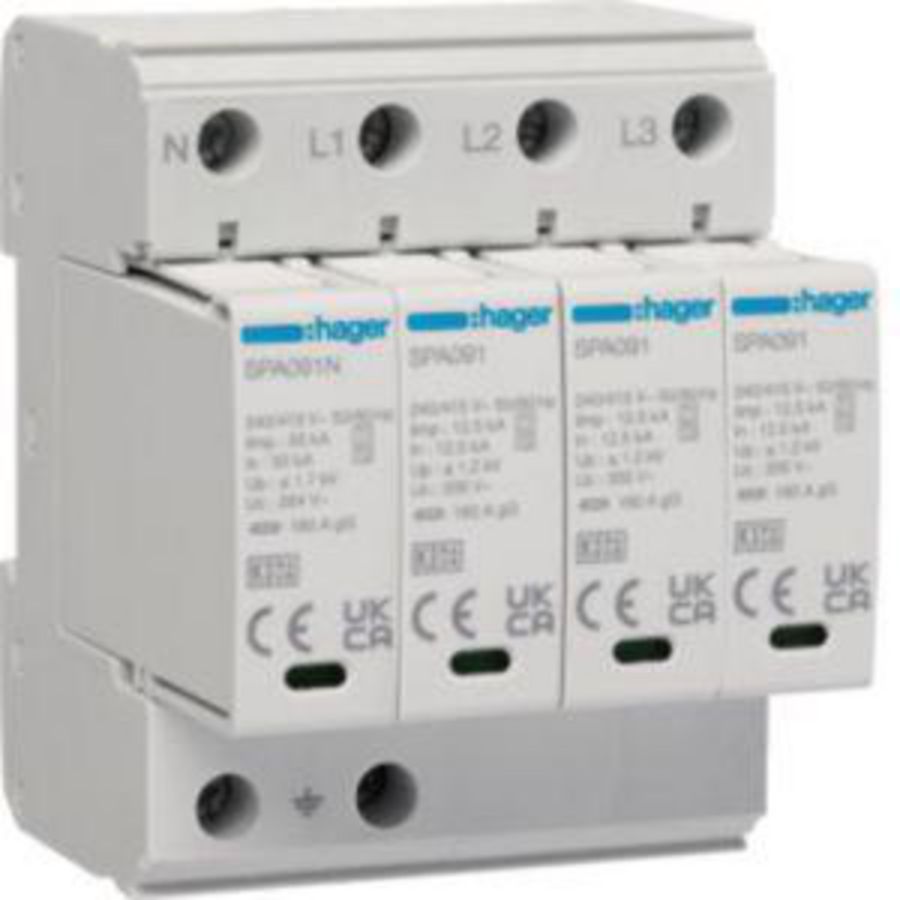 Overspanningsbeveiliging T1+T2 3-polig TN-S TT 50 kA