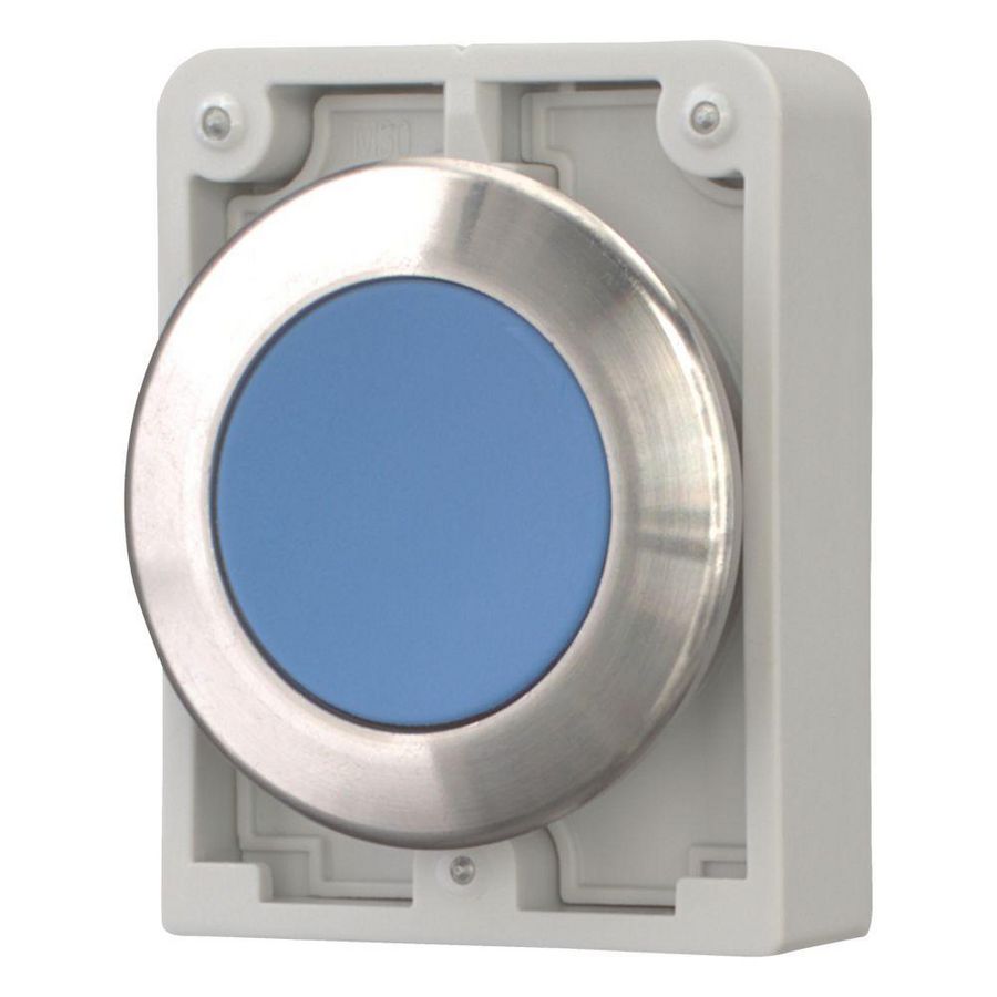 Drukknop 30mm RVS vlak blauw terugverend