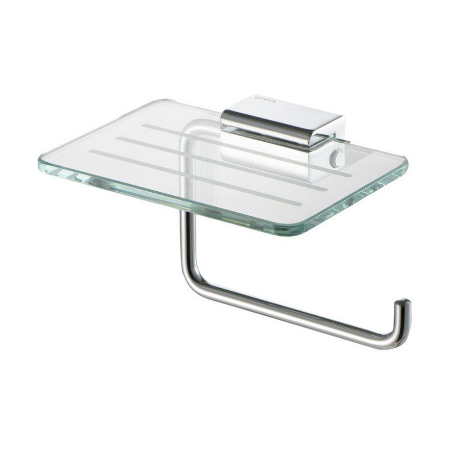Closetrolhouder chroom zonder klep met glazen planchet AIM