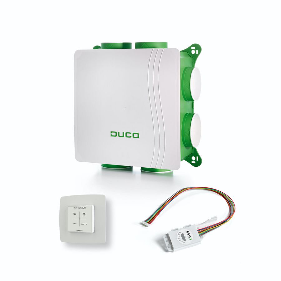 Woonhuisventilator All-in-one: DucoBox Silent RH & BD incl. RF schakelaar wit
