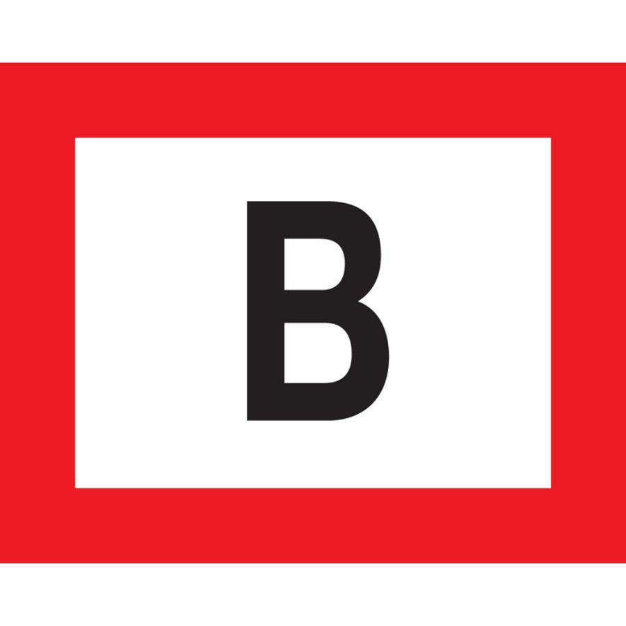 BORD 300x400 "B" FOND WIT,RAND ROOD,LETTER ZWRT (809-172391)