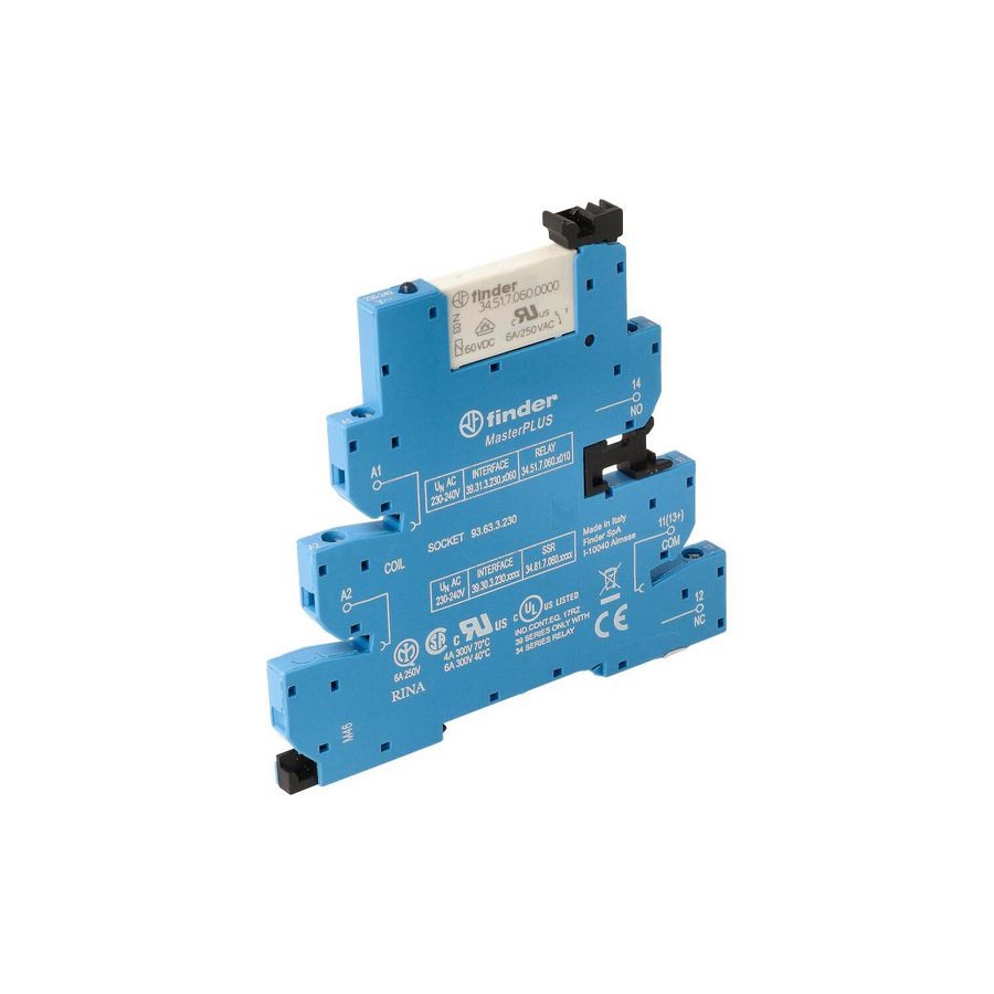 Interfacerelais MasterPLUS 1 wisselcontact 6A 230V AC blauw