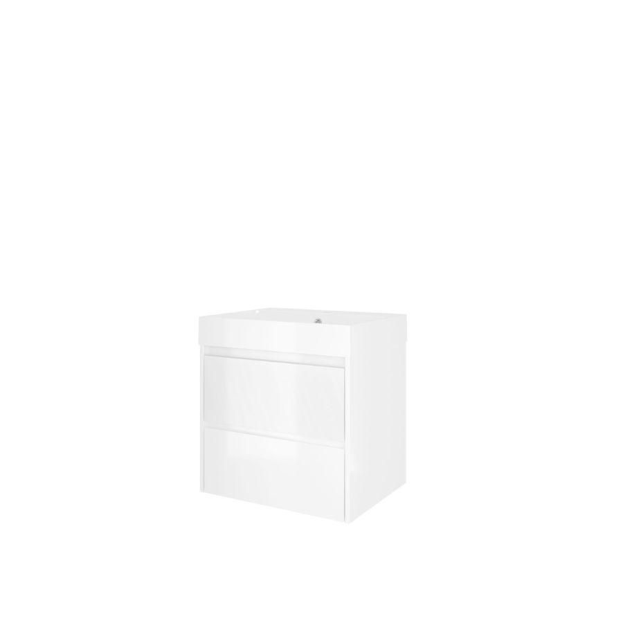 Set Proline polystone Loft wastafel glans wit met 1 kraangat onderkast symmetrisch glans wit 60x46cm