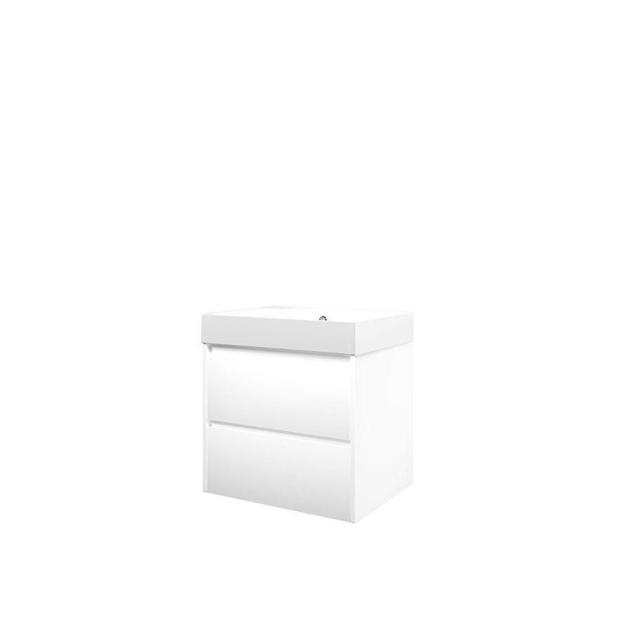 Set Proline polystone Loft wastafel glans wit met 1 kraangat onderkast symmetrisch mat wit 60x46cm