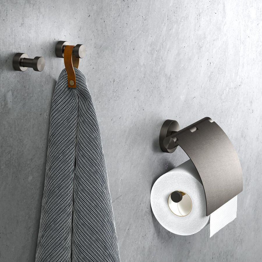 Closetrolhouder zwart geborsteld met klep NEMOX BRUSHED BLACK METAL