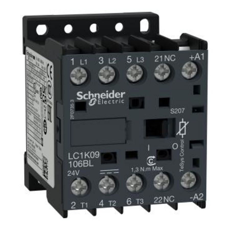 Contactor 3P 9A (1NO) AC-3 <440V 24V DC lage spoe K