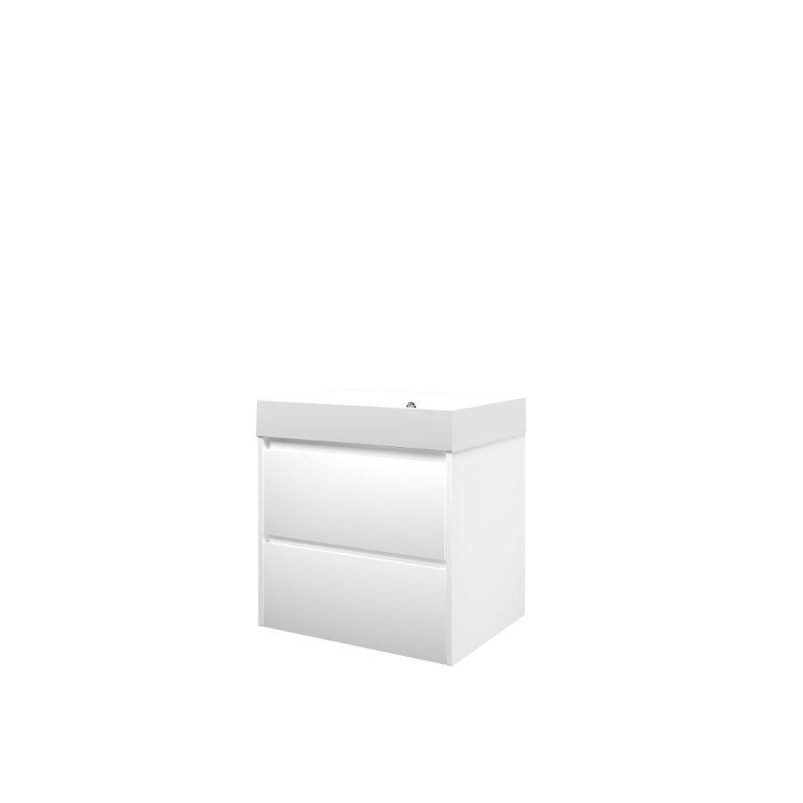 Set Proline polystone Loft wastafel mat wit zonder kraangat onderkast symmetrisch mat wit 60x46cm