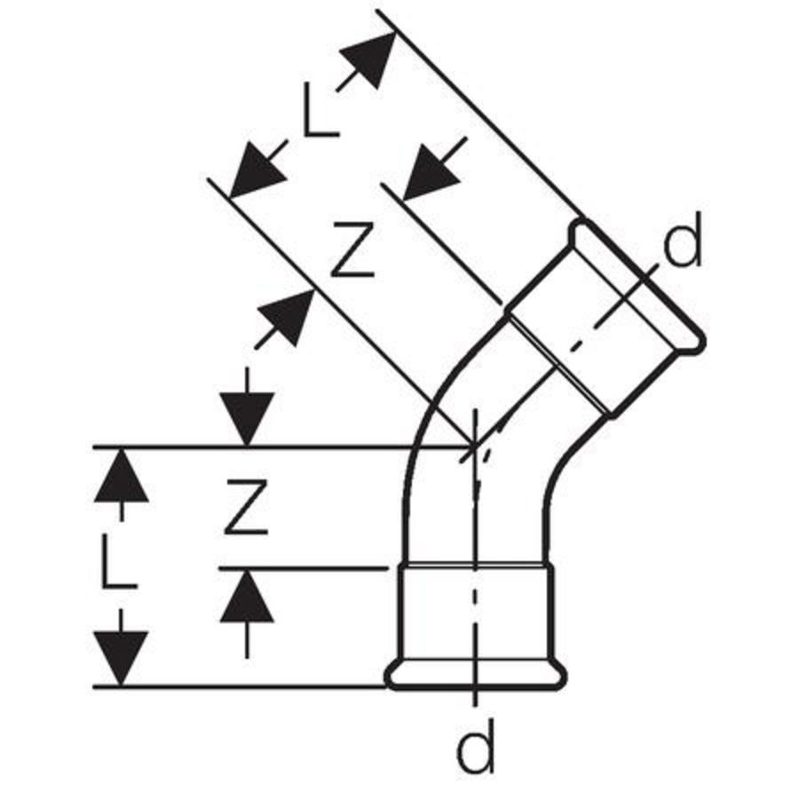 Bochtkoppeling 45° MAPRESS KOPER GAS 42x42mm