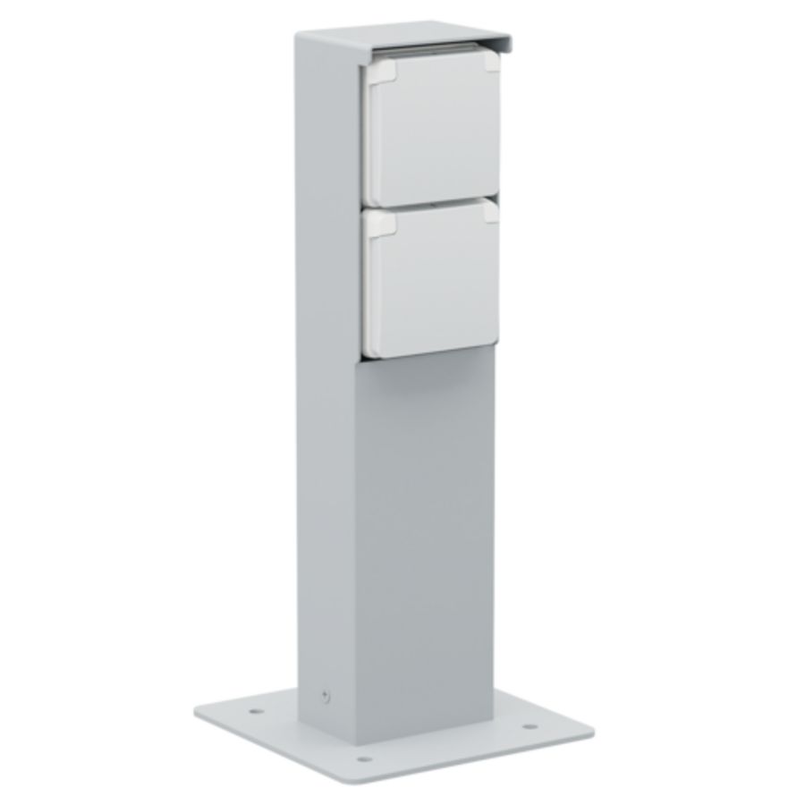 Spuitwaterdichte tuinpaal 2voudig stopcontact grondplaat gri