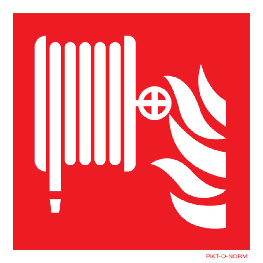 Bord picto haspel met vlammen 100x100 fond rood/afb. wit (809-332127)