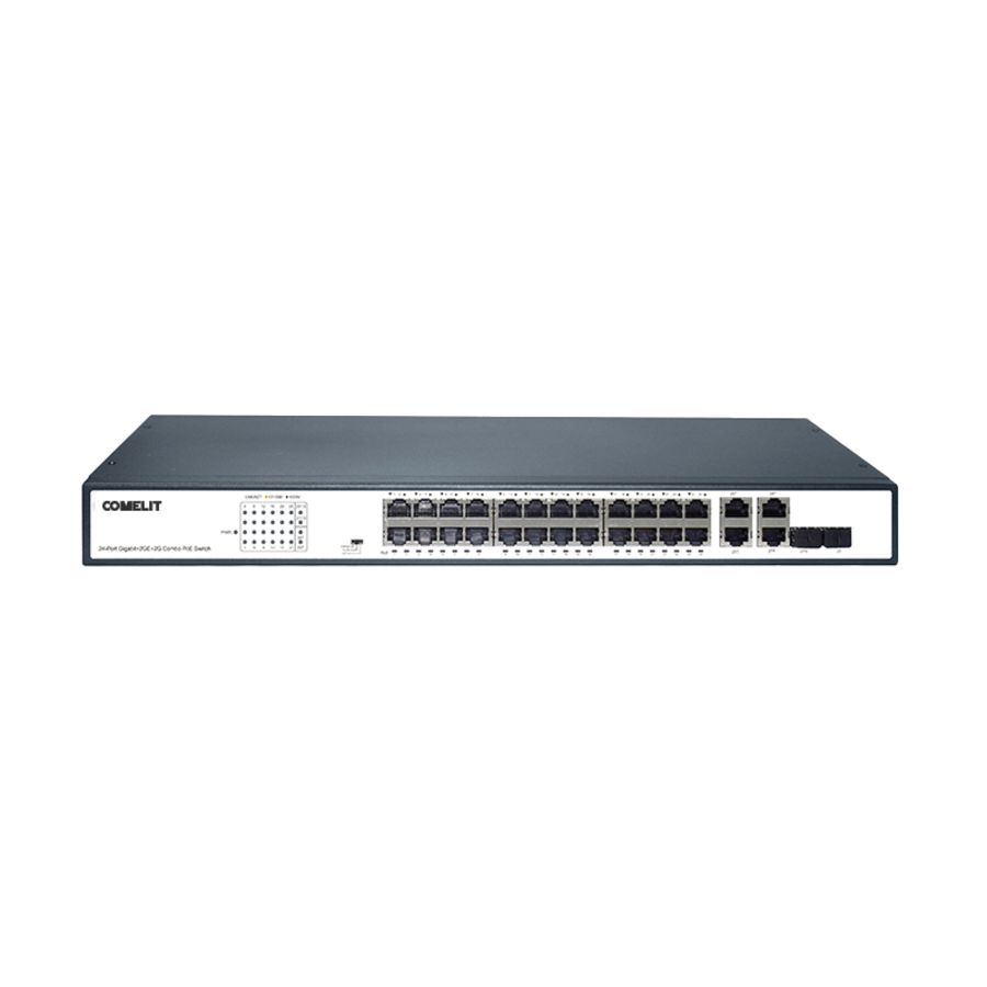 Netwerk switch met 24 POE, 4 GE en 2SFP poorten