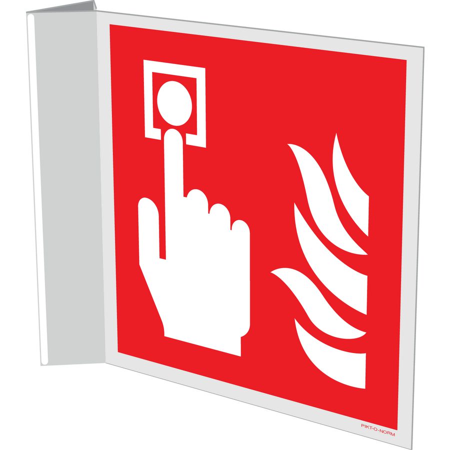 Bord handmelder met vlam haaks 200x200 fond rood/afb. wit (809-332911)