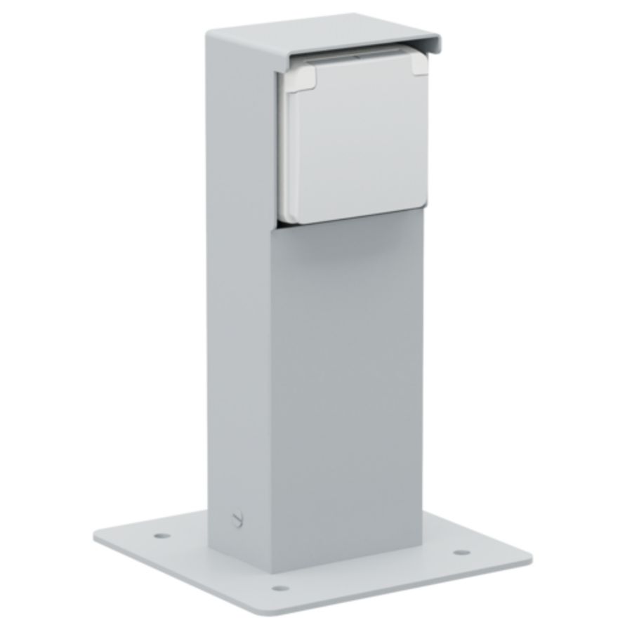 Spuitwaterdichte tuinpaal enkel stopcontact grondplaat grijs