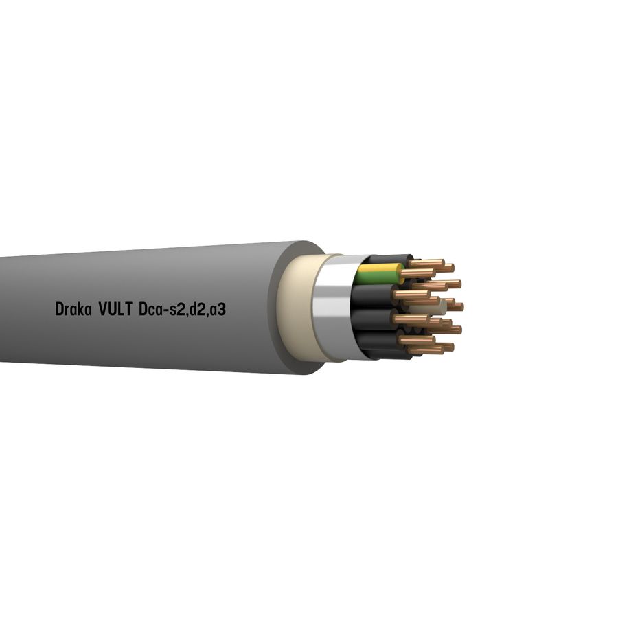 Haspel a 1000m. installatiekabel VULT YMvK Dca 0,6/1kV gy# 16G1,5mm² (geel/groen - zwart met witte nummering)