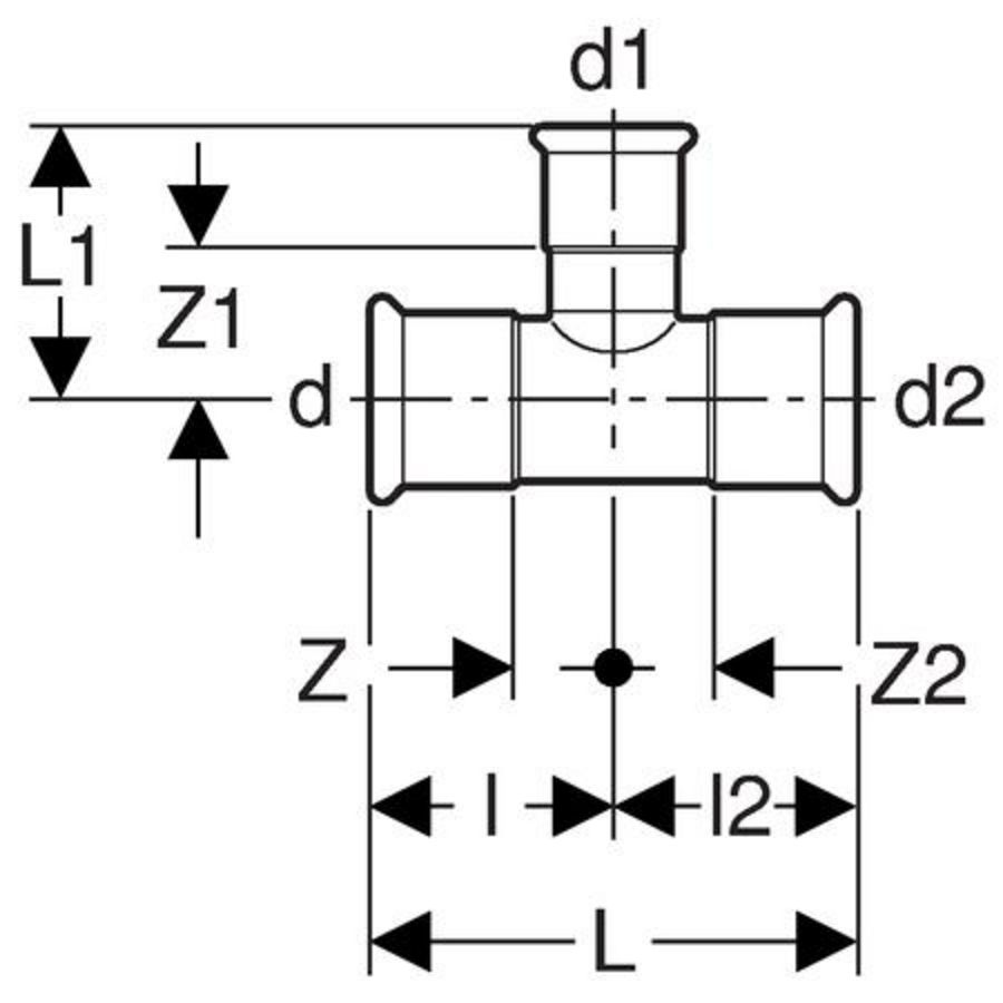 T-koppeling verlopend MAPRESS C-STAAL 42x28x42mm