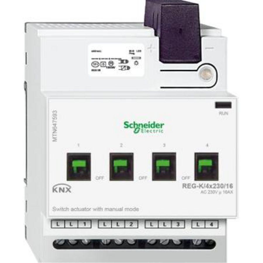 Schakelactor 4x230V/16A Handmatige bediening Lichtgrijs KNX