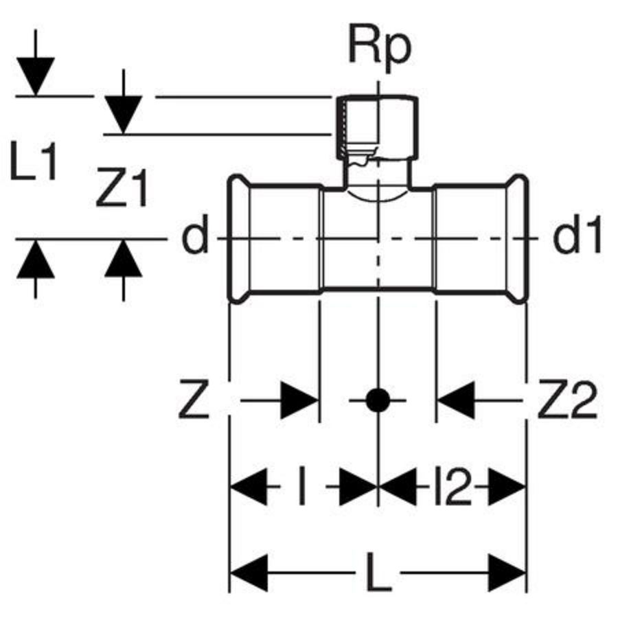 T-koppeling verlopend MAPRESS C-STAAL 28x3/4"bn.x28mm