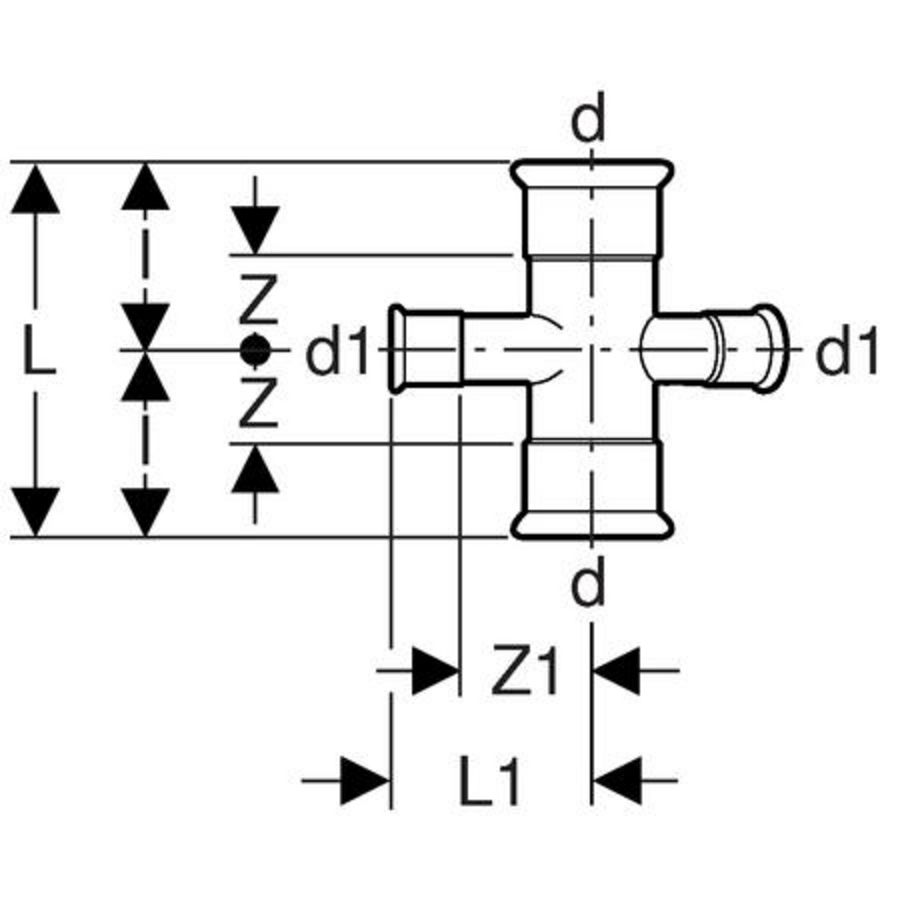 Kruiskoppeling MAPRESS C-STAAL 30° 28x15x28x15mm