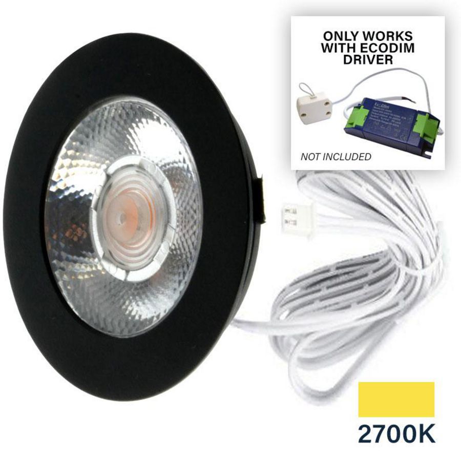 Inbouwspot led 3W 2700K IP54 DIM rond zwart