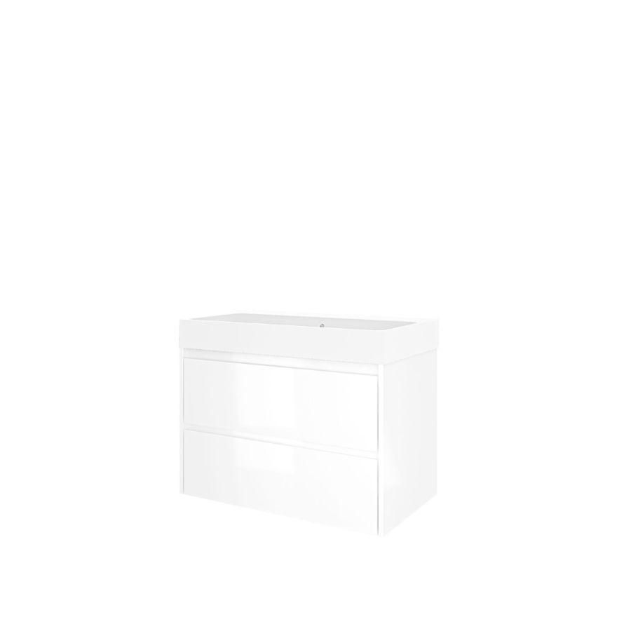 Set Proline polystone Loft wastafel mat wit zonder kraangat onderkast symmetrisch glans wit 80x46cm