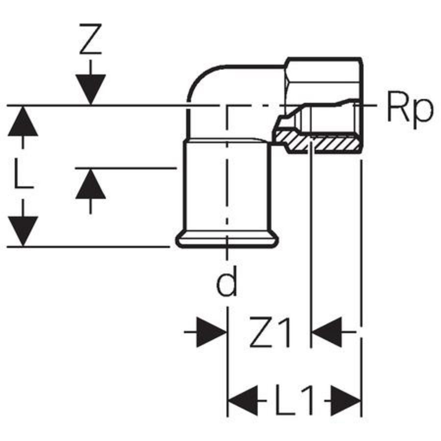 Schroefbus haaks (knie) MAPRESS C-STAAL 28x3/4"bn.
