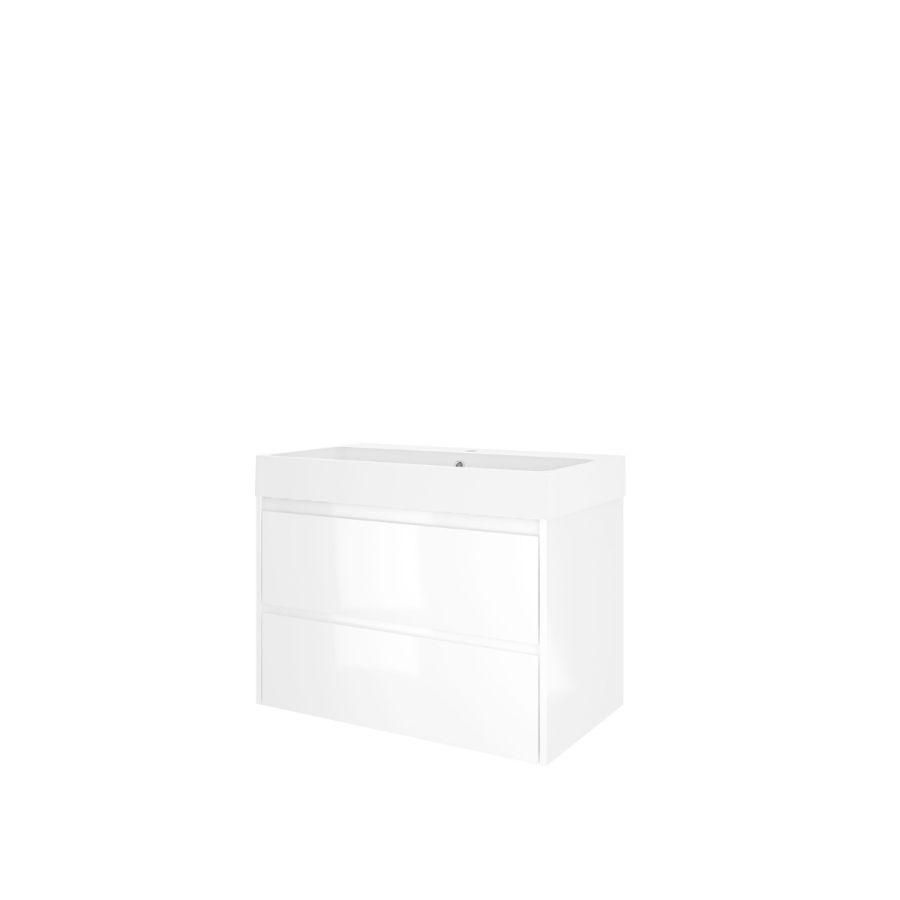 Set Proline polystone Loft wastafel mat wit met 1 kraangat onderkast symmetrisch glans wit 80x46cm