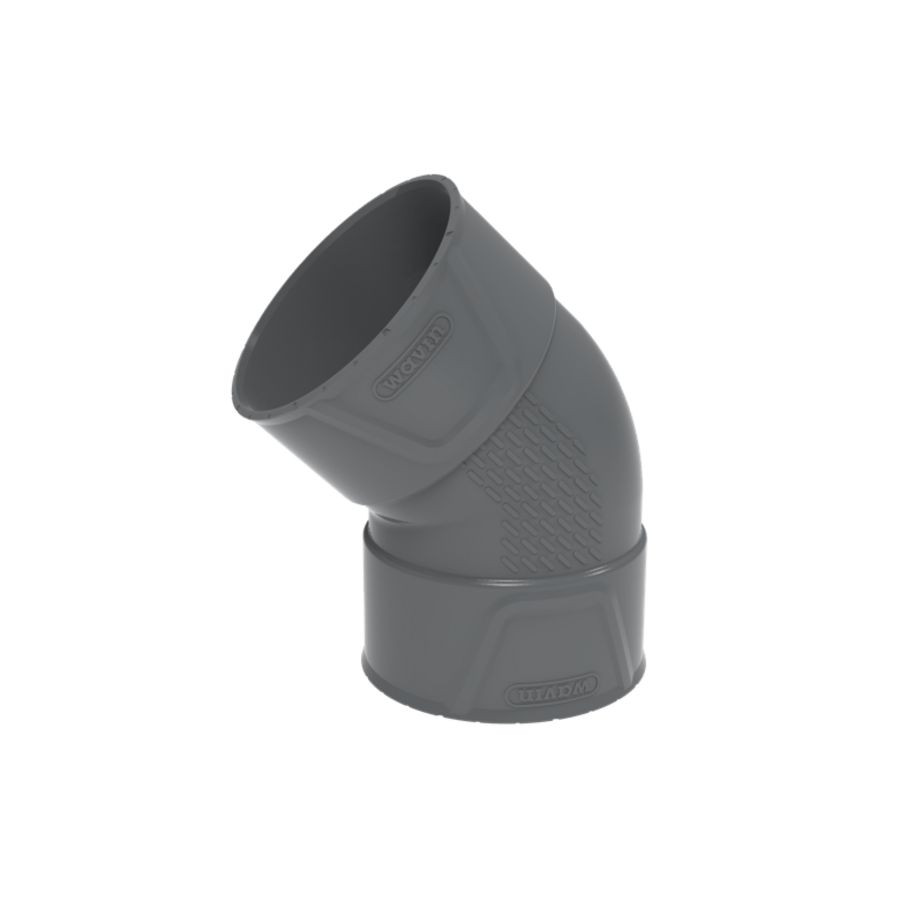 PVC+ lijm bocht 45° grijs 75mm mof/mof