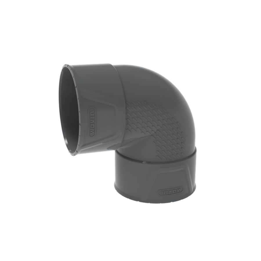 PVC+ lijm bocht 90° grijs 125mm mof/mof