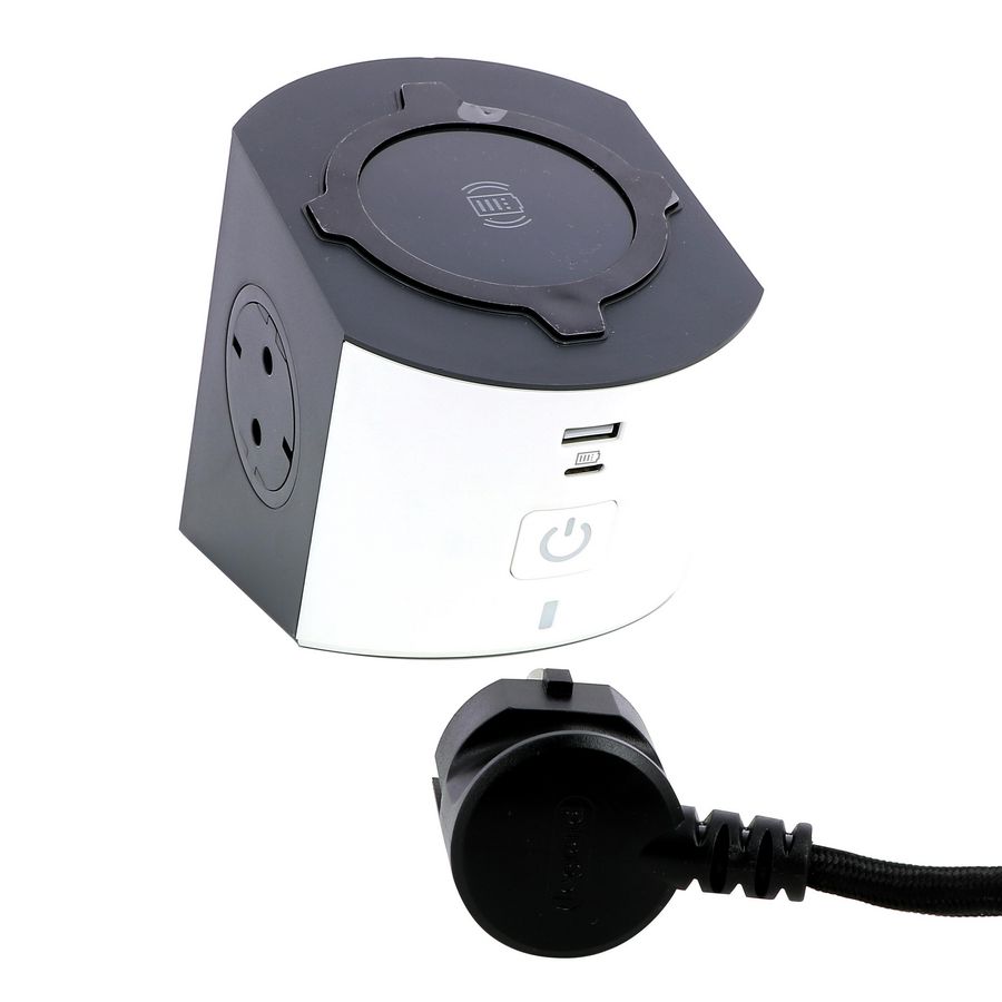 Inductie + USB-A + C 2x2P + A 2m. wit-donkergrijs