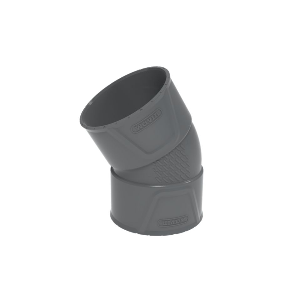 PVC+ lijm bocht 30° grijs 125mm mof/mof