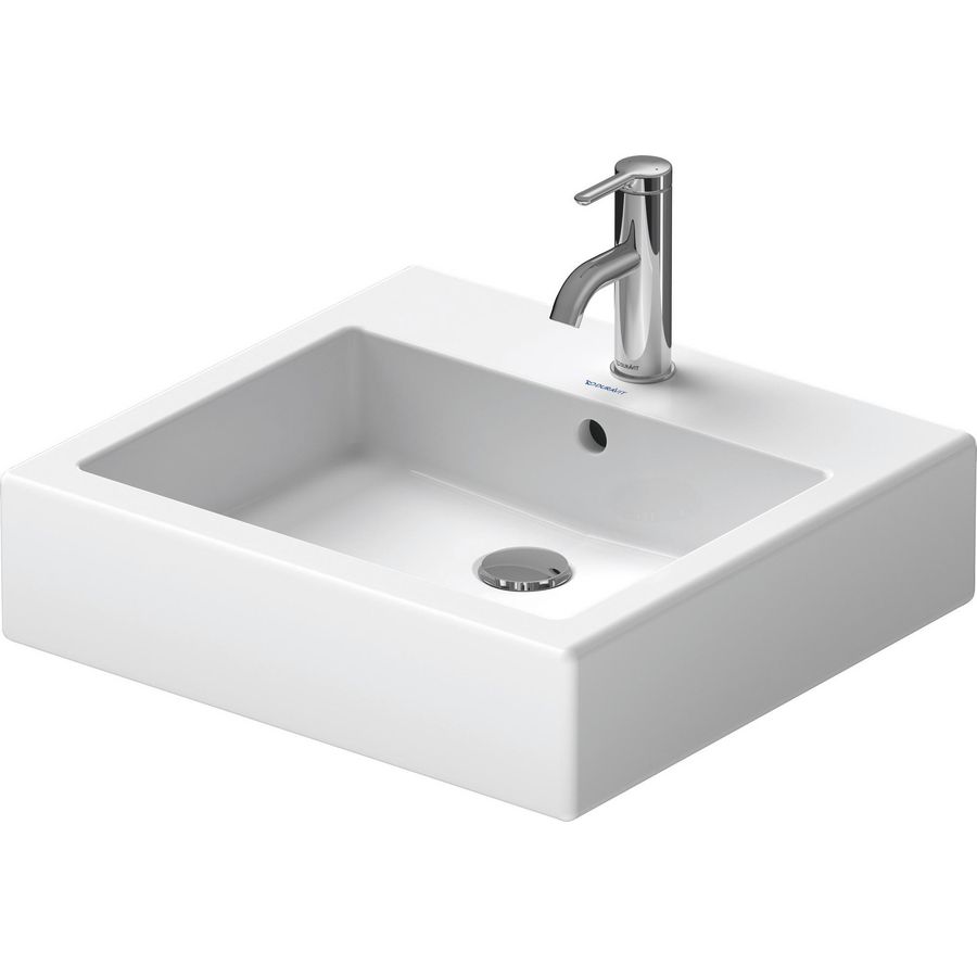 VERO #045250 opzetwastafel 500mm wit met kraangat met overloop geslepen onderzijde