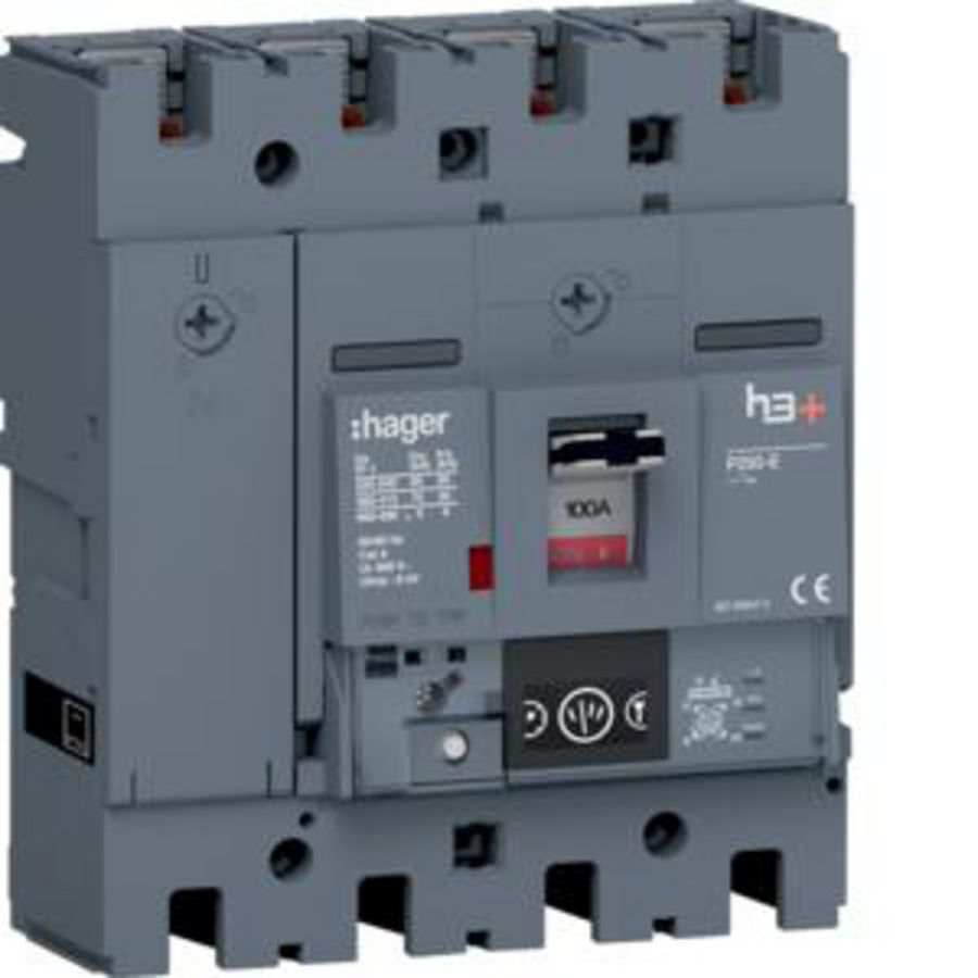 Vermogensautomaat h3+ P250 Energy 4P4D 100A 70kA boutaansl.