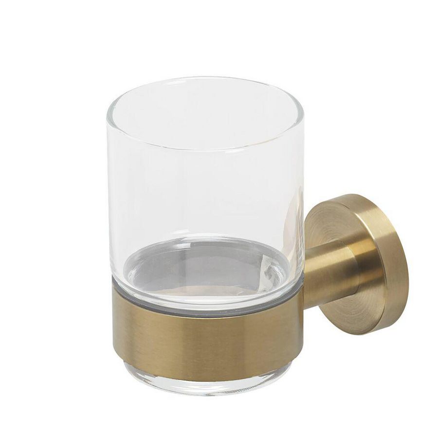 Drinkglas + drinkglashouder goud geborsteld NEMOX