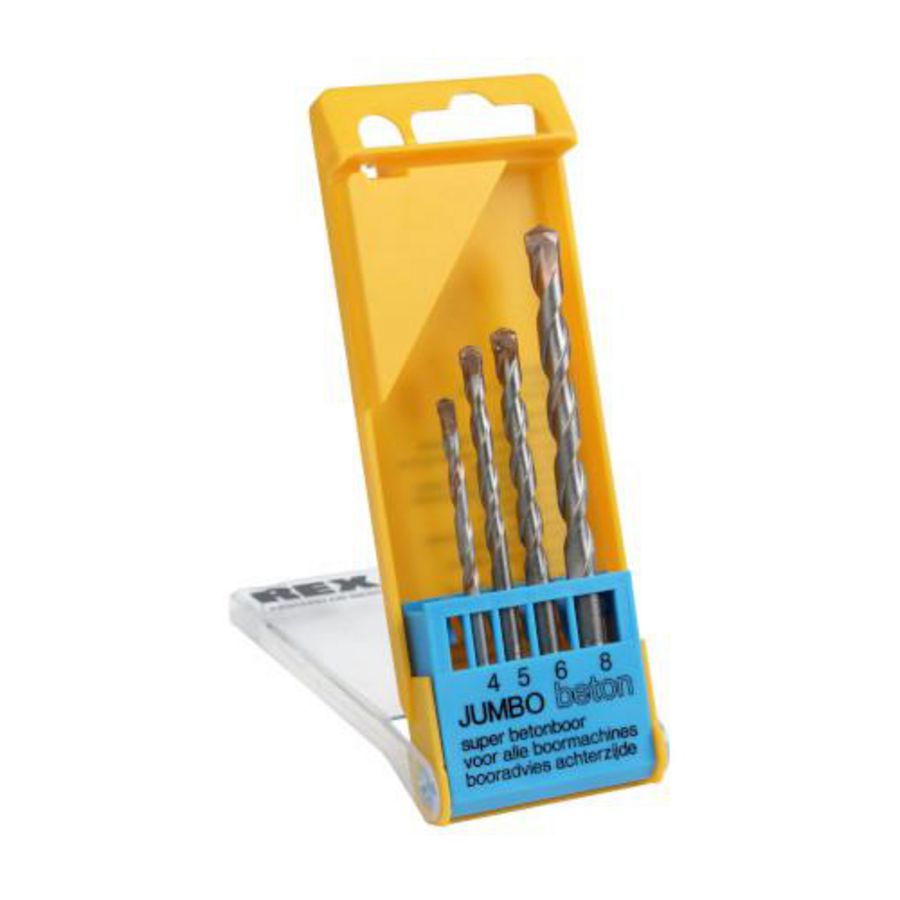 Jumbo betonborenset 4-delg.in casette (1x 4x85mm 1x 5x95mm 1x 6x100mm 1x 8x120mm)