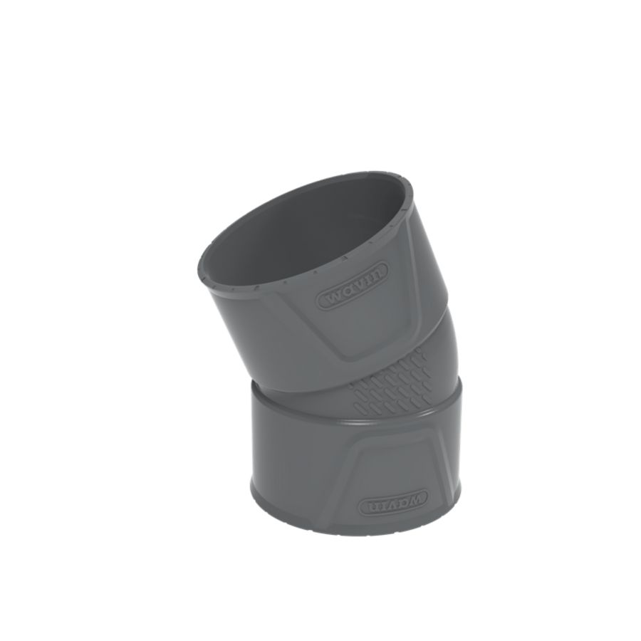 PVC+ lijm bocht 22.5° grijs 50mm mof/mof