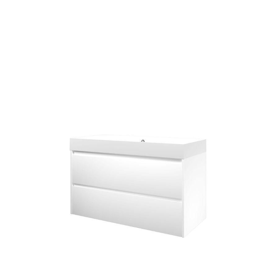 Set Proline polystone Loft wastafel mat wit zonder kraangat onderkast symmetrisch mat wit 100x46cm