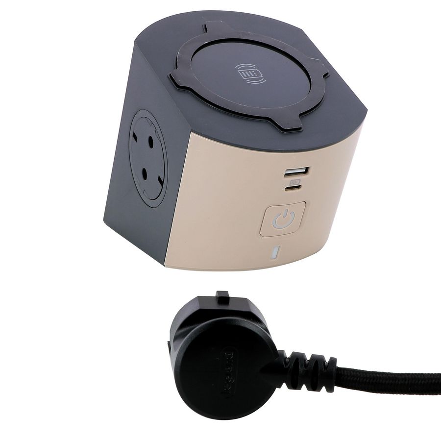 Inductie lader USB-A + C 2x2P + A 2mod taupe-antraciet