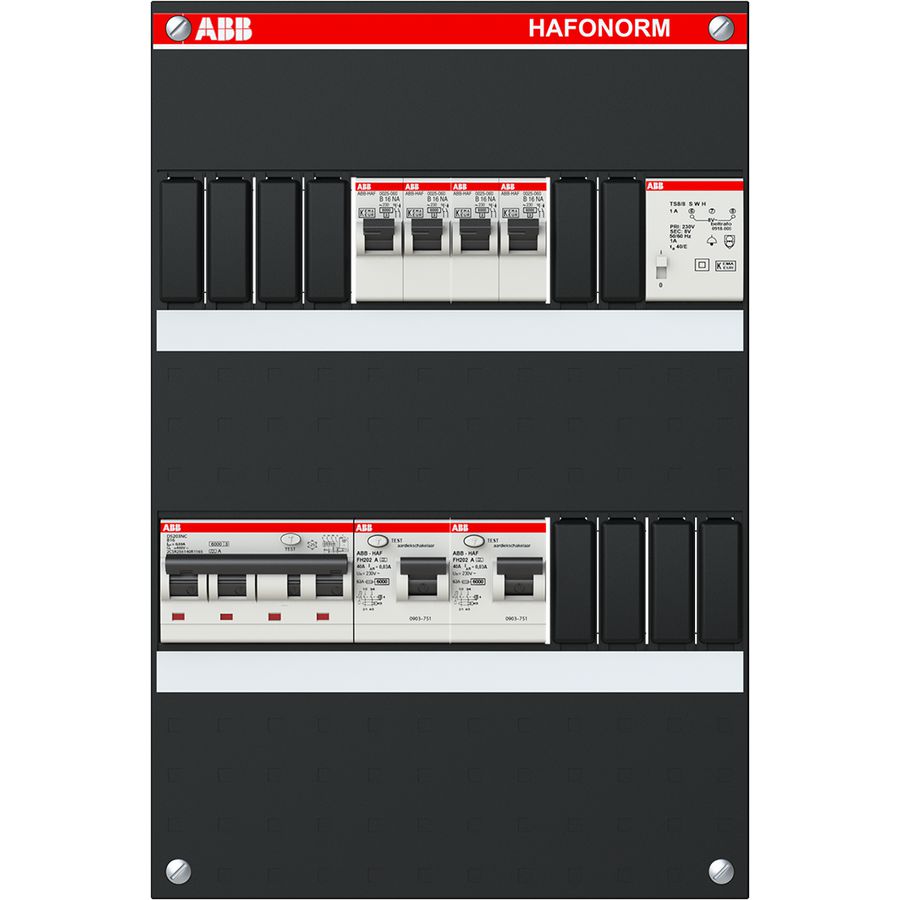 Installatiekast 4x achter 2x30mA+T+HS 3-fasen rekje+deksel