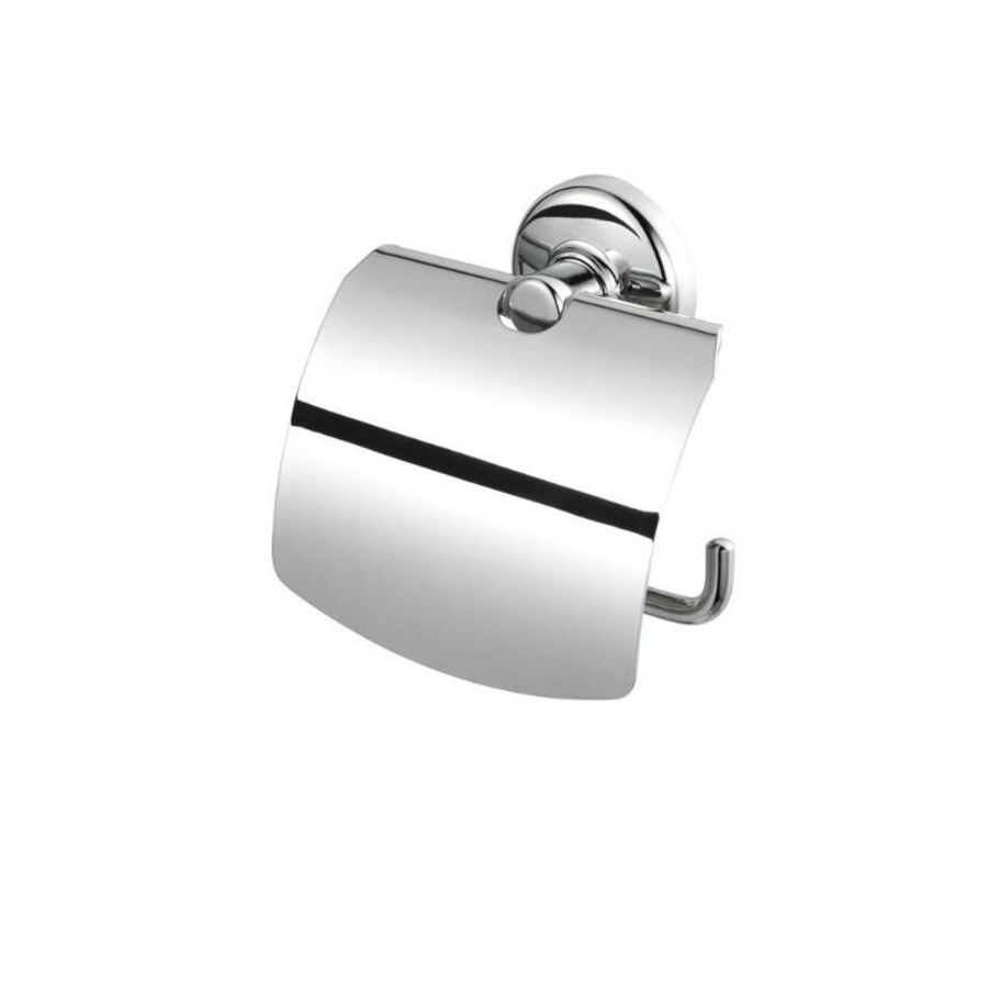 Closetrolhouder chroom met klep en ronde rozet HOTEL