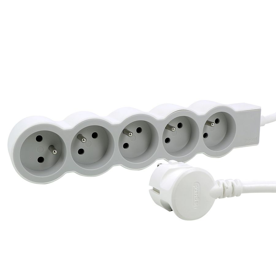 Contactdoos standaard 5xPA met 3m. wit-grijs VVE=10