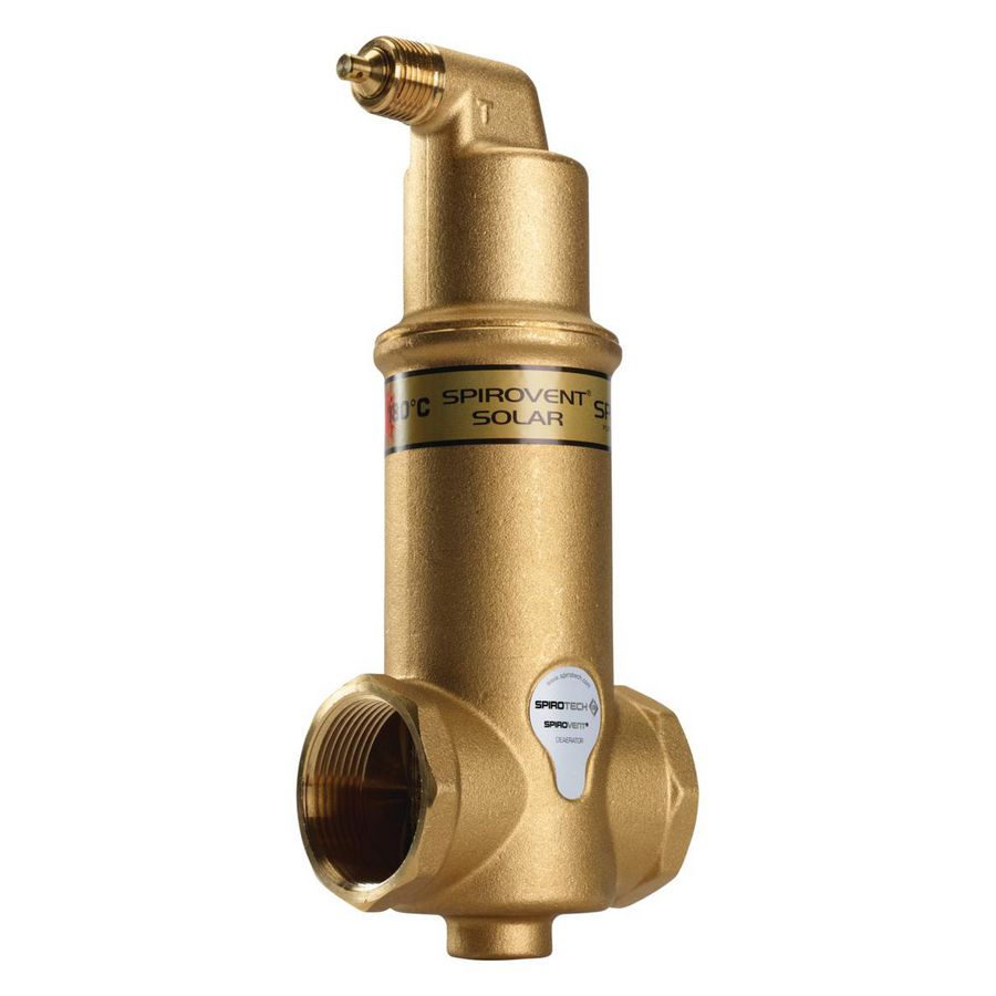 Luchtafscheider messing Spirovent Solar 1.1/2"bn.dr. horizontaal AutoClose hoge temp. 180°C.