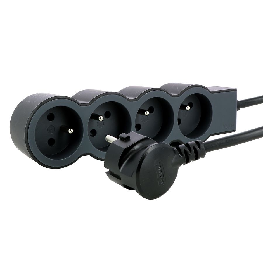 Contactdoos standaard 4xPA met 3m. zwart VVE=10