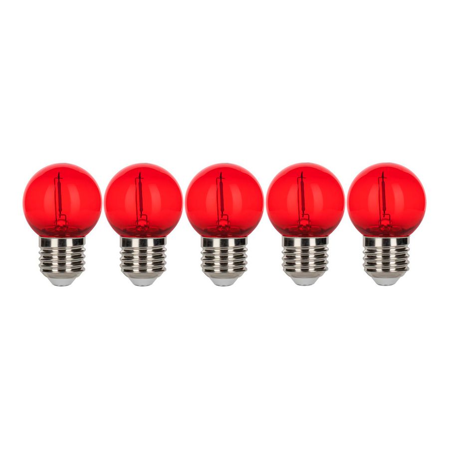 Doos a 5st. LED-lamp EcoPack Party FIL G45 E27 0.6W rood PC