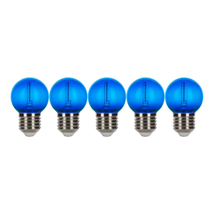 Doos a 5st. LED-lamp EcoPack Party FIL G45 E27 0.6W blauw PC