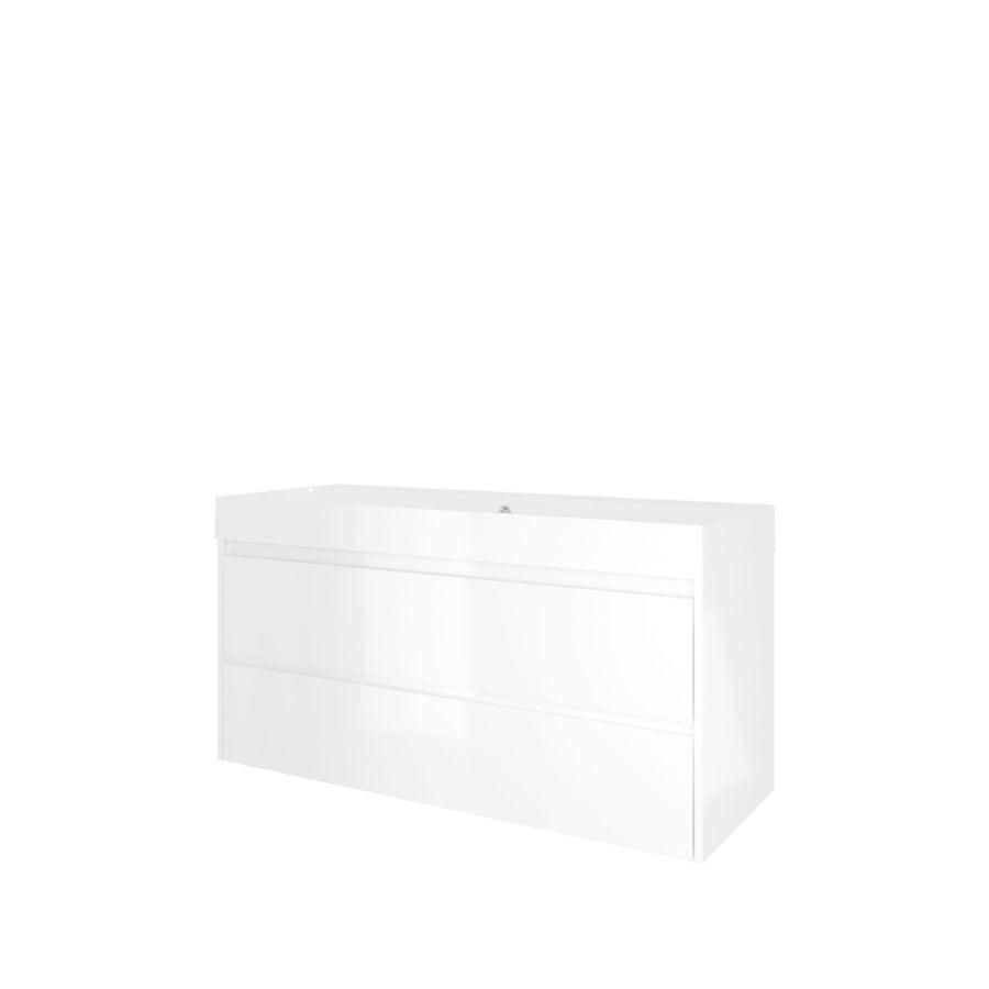 Set Proline polystone Loft enkele wastafel glans wit met 1 kraangat onderkast symmetrisch glans wit 120x46cm