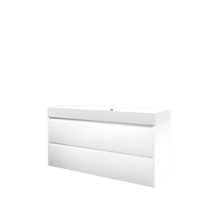 Set Proline polystone Loft enkele wastafel glans wit met 1 kraangat onderkast symmetrisch mat wit 120x46cm