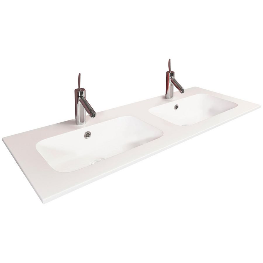 Wastafel 16 glans wit 121cm 2x kom met kraangat (i.c.m. meubel)