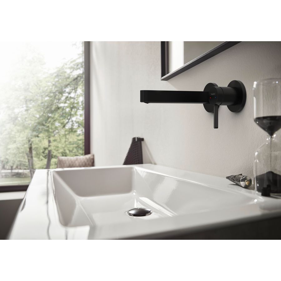 Afbouwdeel Finoris 2-gats wandmengkraan mat zwart sprong 169mm incl. push-open plug 1.1/4"